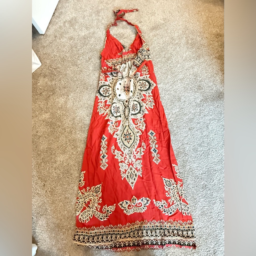 Metropark Red and Silver Embellished Maxi Sundress